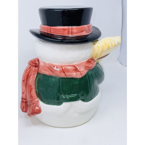 nib Vintage Snowman Cookie Jar 11" Hand Painted Ceramic Christmas Holiday - Picture 7 of 11